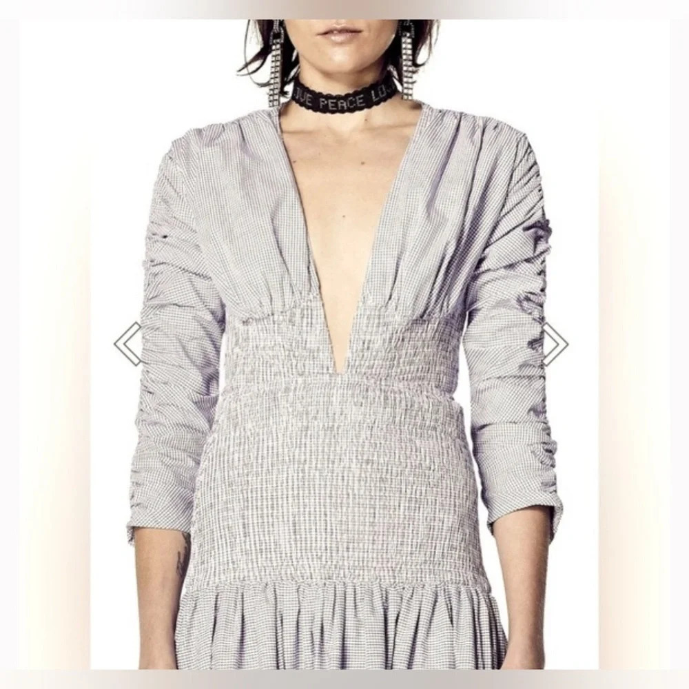 Atoir White and black gingham rouge top